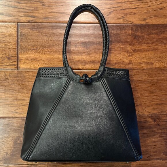 Handbags - Black Leather Bag Double Handle Tote